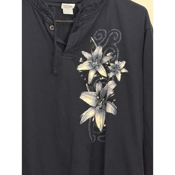 Vintage Crazy Shirts Hawaii Shirt Mens Small Henley Pullover Floral Navy - Picture 2 of 13